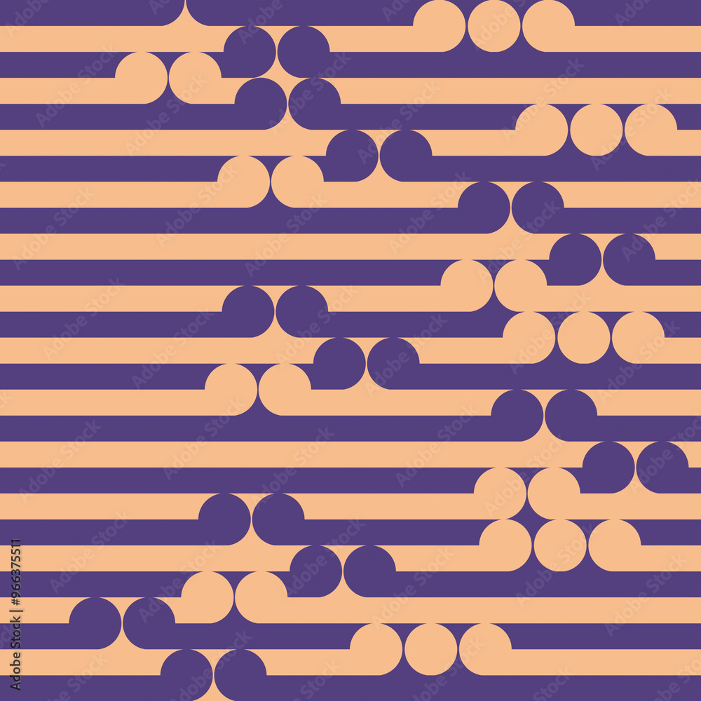 Poster digital illustration of a yellow-purple pattern of simple geometric figures. 3d rendering