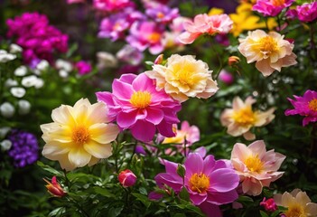 vibrant spring blooms serene garden setting lush greenery colorful flowers, petal, leaf, plant, flora, botanical, landscape, park, meadow, nature, blossom