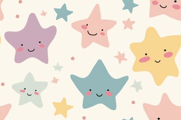 Whimsical starry pattern with smiling stars for playful designs. AI