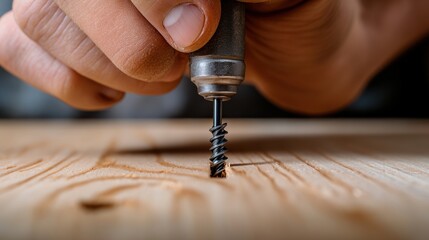 A person using a drill to make holes in wood, AI