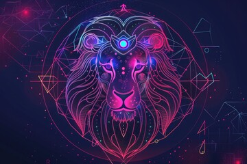 Cosmic leo zodiac symbol with intricate geometric patterns for astrology and design. AI