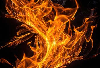 Fototapeta premium vivid flames illuminating dark background creating striking contrast captivating visual effect, amber, blaze, brightness, burn, combustion, ember, energy