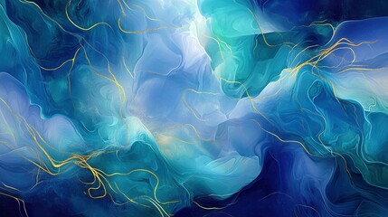 Fototapeta premium Abstract swirling patterns in blue and teal colors depicting fluid dynamics and ethereal beauty