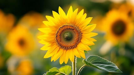 Obraz premium A vibrant 4K background featuring a field of blooming sunflowers under a bright blue sky, showcasing nature's beauty in stunning detail