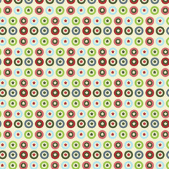 Christmas pattern with dots with stars. Creative background with circles in red and green colors. 