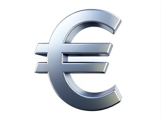 Obraz premium A shiny silver Euro symbol icon isolated on a white background with a subtle gradient effect, representing European currency and financial transactions.
