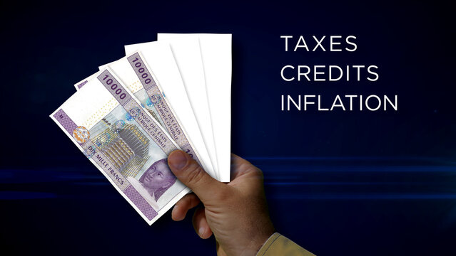 Central African CFA Franc growing pile of money in hand concept 3d illustration