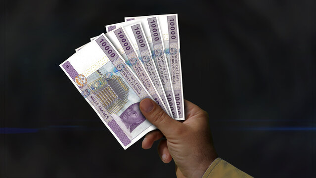Central African CFA Franc growing pile of money in hand concept 3d illustration