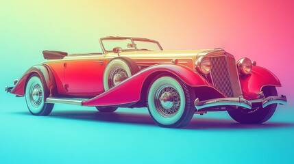 A vintage convertible car showcased against a vibrant gradient background, highlighting its classic design and elegance.