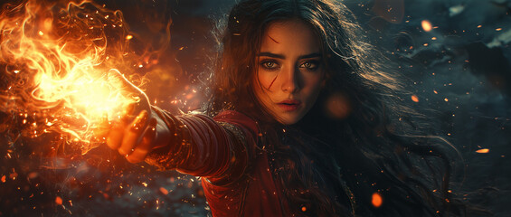 A powerful sorceress casting a spell