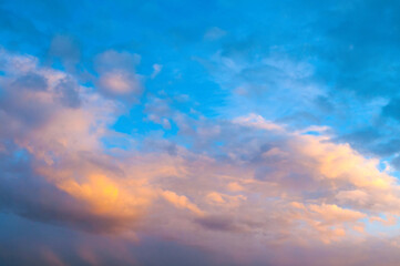 Sunset sky background, picturesque vast sunset sky landscape panoramic scene