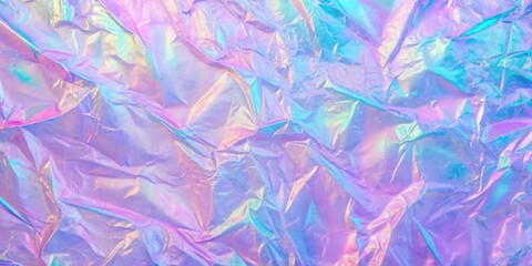 Obraz premium Abstract Holographic Texture A Close-Up View of Wrinkled Iridescent Plastic, holographic, iridescent, texture