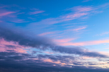 Sunset sky background, evening sunset sky landscape view, colorful sunset sky clouds