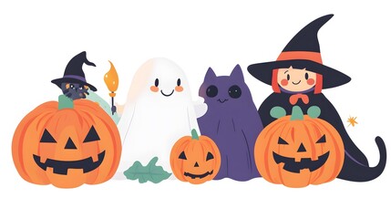 Halloween, Witches, Ghosts, Haunting, Cartoon, Drawing, Abstract Image, Texture, Pattern Background, Wallpaper, Cover and Screen for Smartphone, PC, Laptop, 9:16 and 16:9 Format