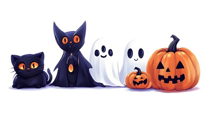 Fototapeta premium Halloween, Witches, Ghosts, Haunting, Cartoon, Drawing, Abstract Image, Texture, Pattern Background, Wallpaper, Cover and Screen for Smartphone, PC, Laptop, 9:16 and 16:9 Format