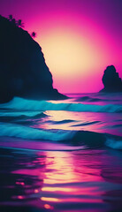 sea characterized neon colors waves