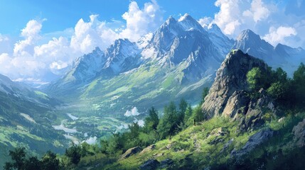 Majestic Mountain Range Overlooking Lush Valley