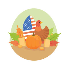 Festive Thanksgiving Clipart with Turkey, Pumpkin, and American Flag