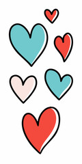  A set of five colorful hearts, perfect for adding a touch of love and whimsy to your designs. These hand-drawn hearts are ideal for Valentine's Day, wedding invitations.