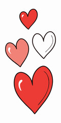  A set of four hand-drawn hearts in different colors and sizes, perfect for adding a touch of love to your designs. These cute and simple hearts are ideal for Valentine's Day cards, scrapbook pages.