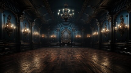 Empty elegant dark room at night.