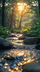 Fototapeta premium Tranquil Forest Retreat - Serene Nature Background for Relaxation and Mindfulness