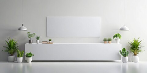 Minimalist Living Room with White Console and Plants, White Background, Interior Design, Minimalism, Home Decor