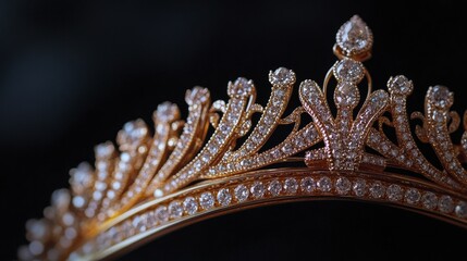A close-up of an ornate crown adorned with sparkling diamonds, showcasing elegance and luxury.