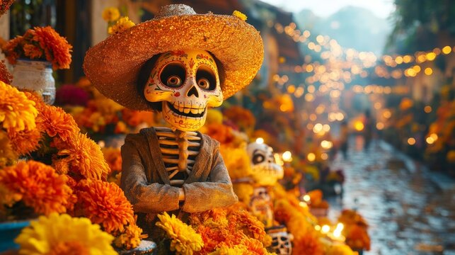 people celebrating at day of the dead alter party