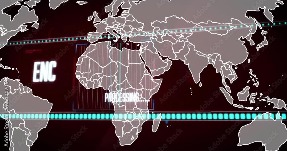 Canvas Prints Animation of world map and loading bar over data processing