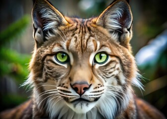 Obraz premium Close-Up Of A Handsome Lynx With Piercing Green Eyes And Thick Fur Looking Into The Camera