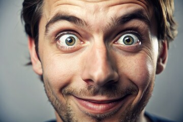 Obraz premium Close-up of a person's face with one eye squinted and the other open, conveying skepticism or amusement, with a playful tone and a touch of humor.