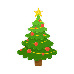 Christmas tree with garland and Christmas tree toys, for banner, invitation, postcard, web. New Year, Christmas, vector illustration.