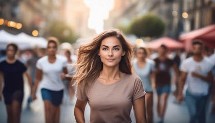 Fototapeta premium Junge Frau in der Fußgängerzone