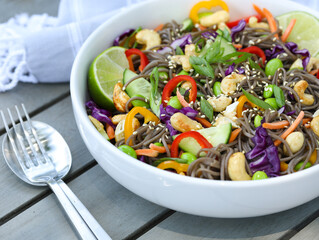 soba noodle bowl with vegetables