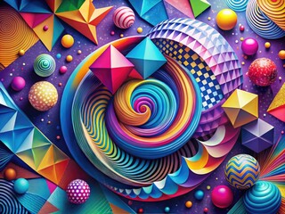 Colorful geometric shapes and swirling patterns adorn a contemporary social media-inspired background, perfect for designs requiring a modern, vibrant, and dynamic visual atmosphere.