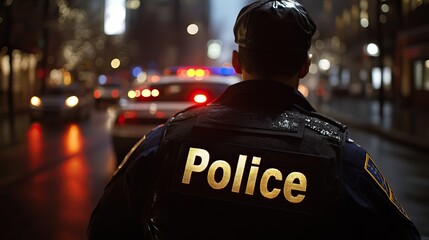 Professional Police Officer. Cop Maintains public order and safety, Enforcing the Law, Prevents and Investigates Criminal Activity. Cinematic Portrait. AI generated image