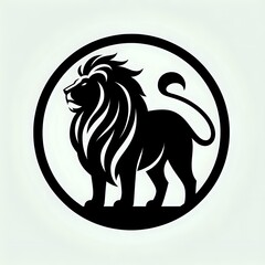 Black and white vector illustration of a wild leon head, with a striped feline tattoo