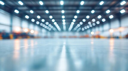 Empty Warehouse Interior with Blurry Lights