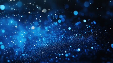Scattered deep blue particles against a dark backdrop create a striking, festive design element