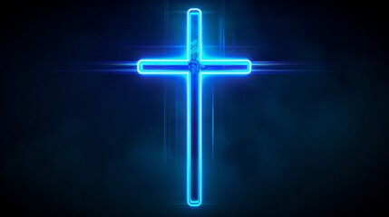 Illuminated neon cross of jesus christ symbolizing faith and spirituality against darkness
