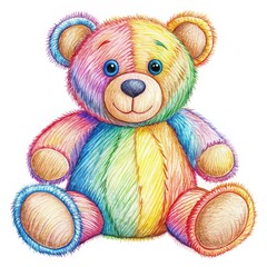 Colorful teddy bear line drawing created in standard scale on white background. Generative AI