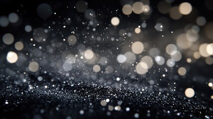 Scattered platinum particles against a dark backdrop create a sophisticated, festive design element