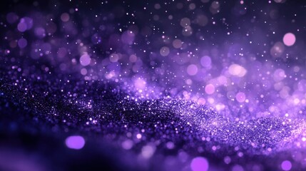 Scattered soft lavender particles against a dark backdrop create a delicate, festive design element