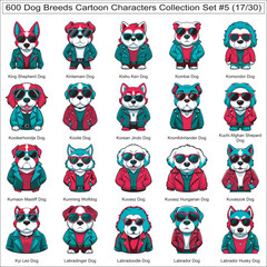 Dog Breeds Cartoon Characters Collection Set of 600 Dog Faces Isolated Part 17