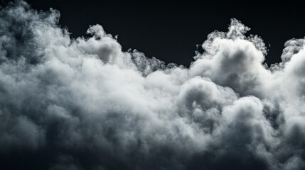 Obraz premium Clouds set isolated on black background. White cloudiness, mist or smog background.