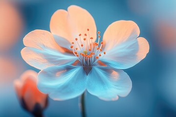 Delicate White Flower with Orange Stamens in Soft Blue Light