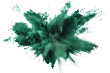 dark green color powder explosion isolated on white or transparent png