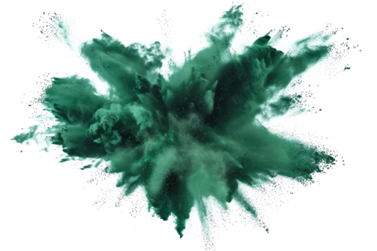 dark green color powder explosion isolated on white or transparent png