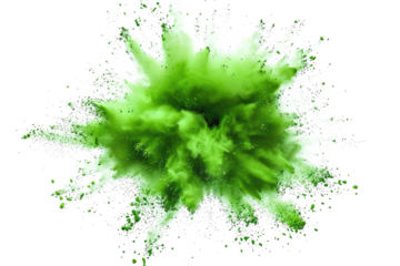 neon green color powder explosion isolated on white or transparent png